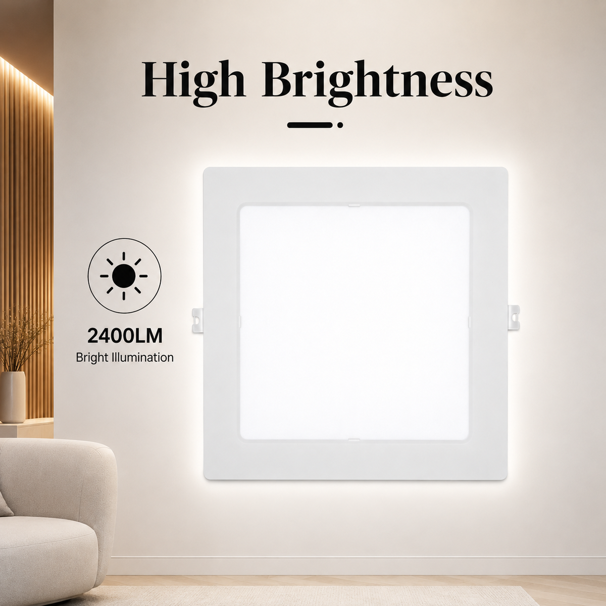 Spot LED încastrat pătrat, 24 W, 2400 lm, 6500 K, alb, 295 x 295 mm