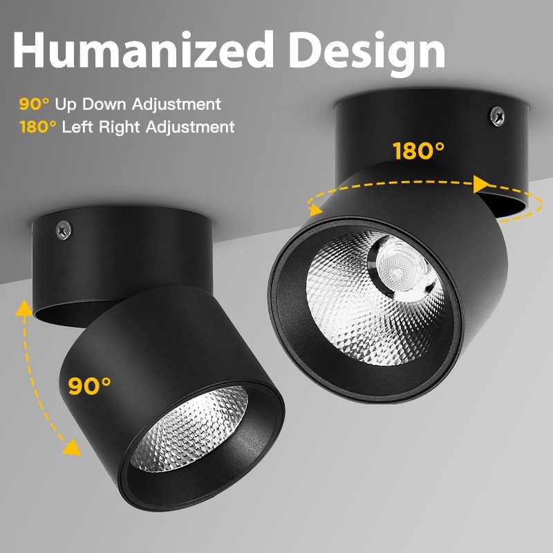 Spot LED încastrat 12 W, negru, rotire 180°, 3 temperaturi de culoare