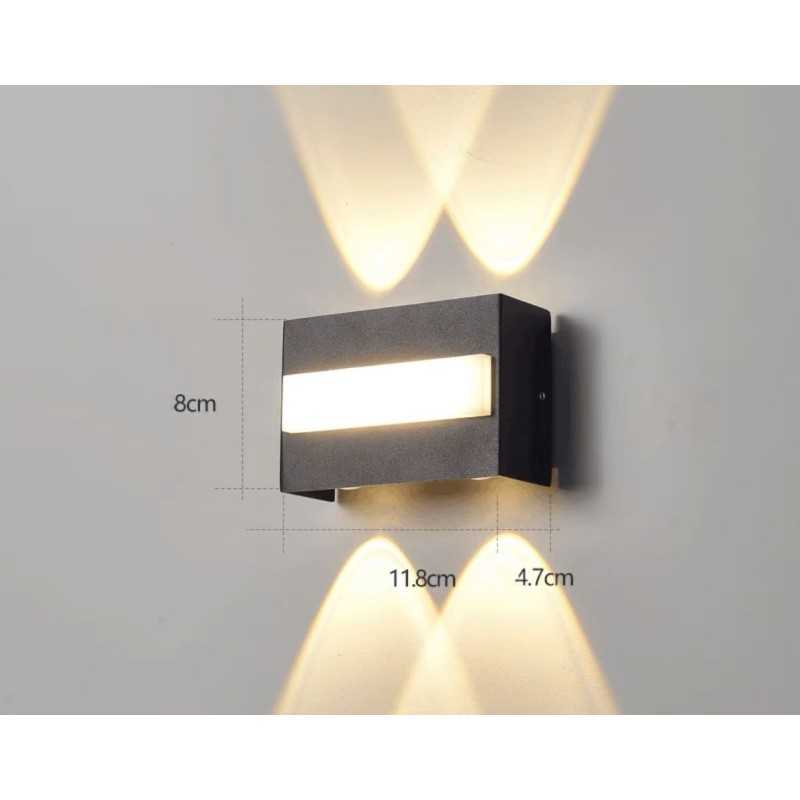 Aplică LED de exterior, neagră, IP65, 8 W, 3 culori, 118 × 47 × 80 mm