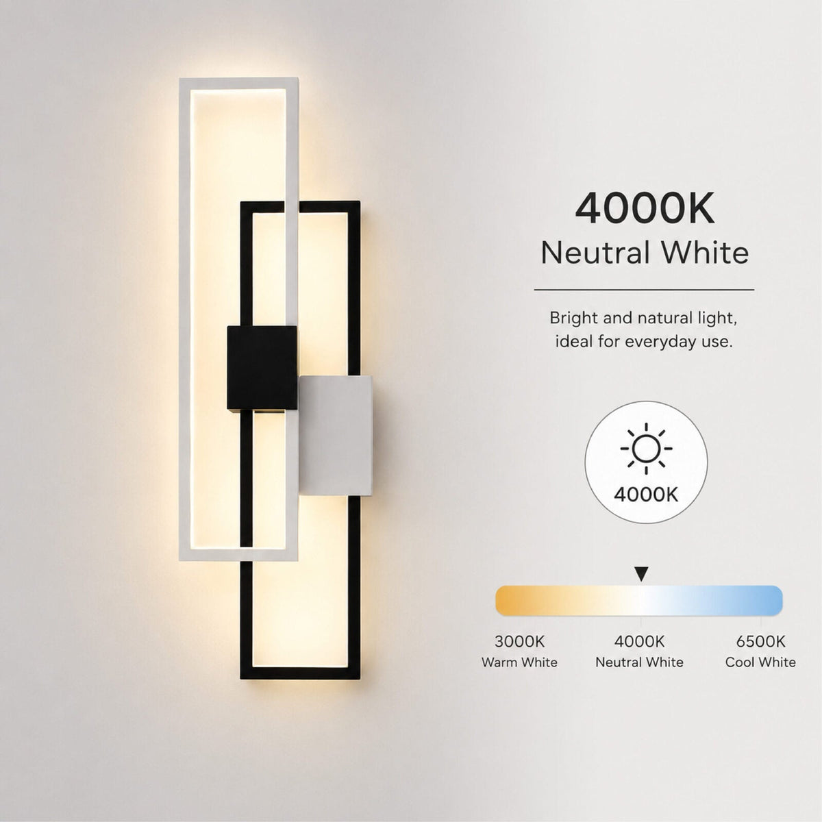 Aplică LED modernă, 30 W, 3 temperaturi de culoare, neagră, 50 cm