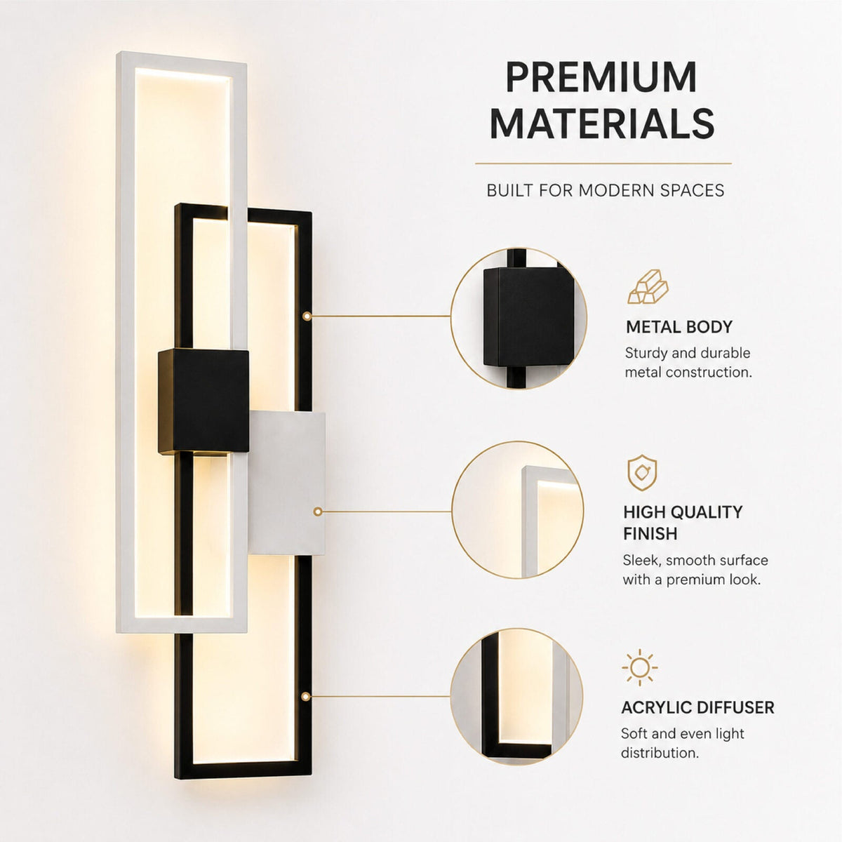 Aplică LED modernă, 30 W, 3 temperaturi de culoare, neagră, 50 cm