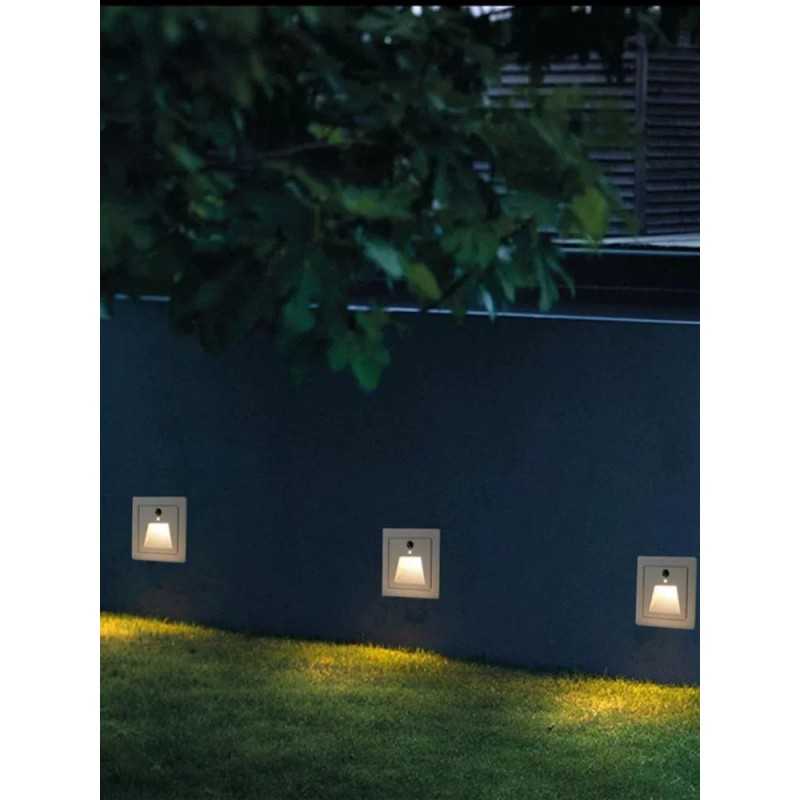 Aplică LED de exterior 2 W, IP65, cu senzor de mișcare, 3 culori, alb