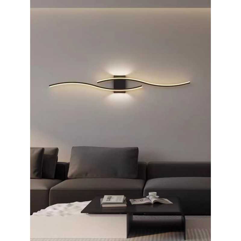 Aplică LED de perete neagră, 60 cm, 32 W, 1600 lm, 3 culori de lumină