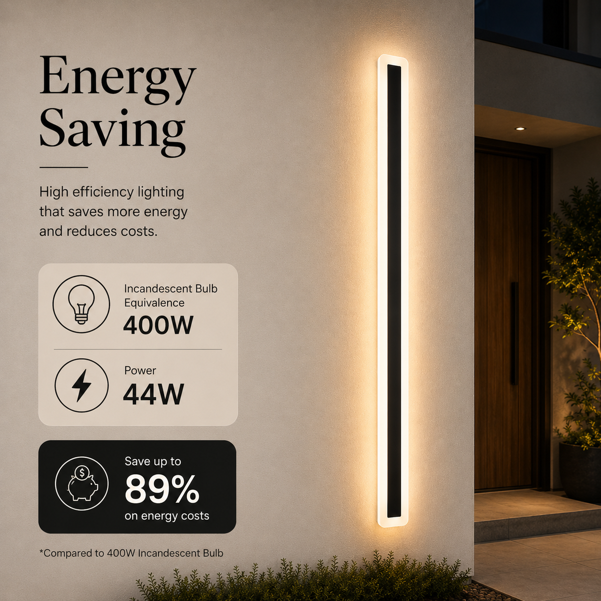 Aplica LED de perete pentru exterior, 180 cm, 44 W, IP65, 3 culori, neagră