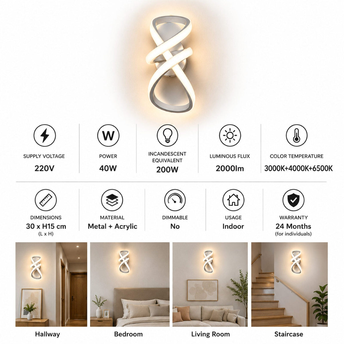 Plafonieră LED Papion 30 cm, 3 temperaturi de culoare, alb, metal și acril