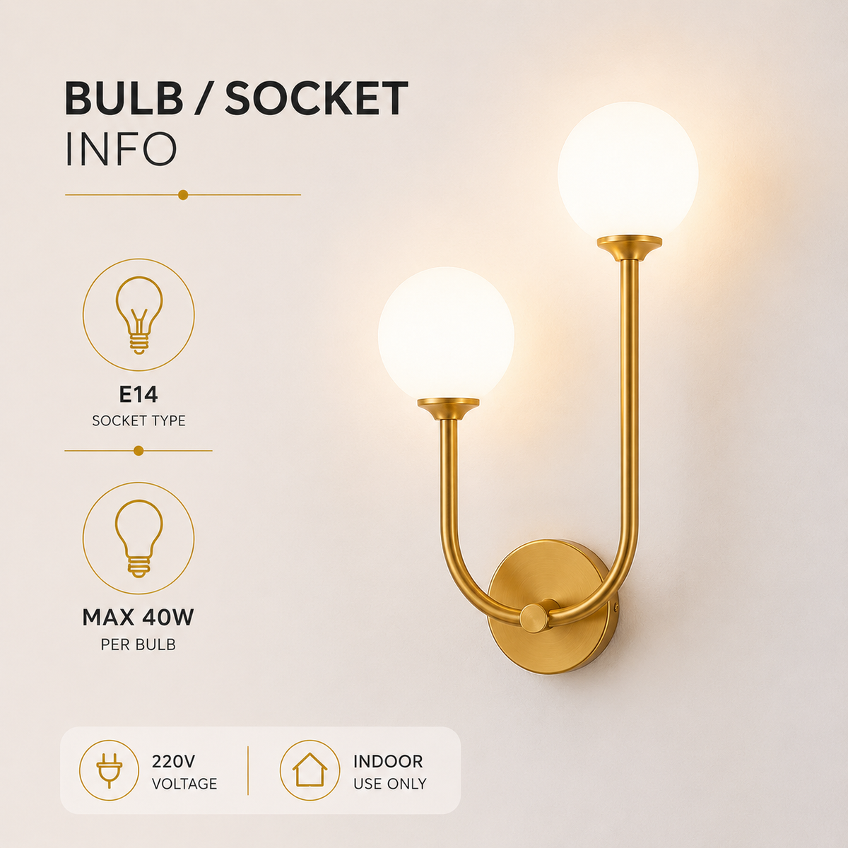 Aplică de perete cu 2 globuri, alb mat, E14, max. 60 W
