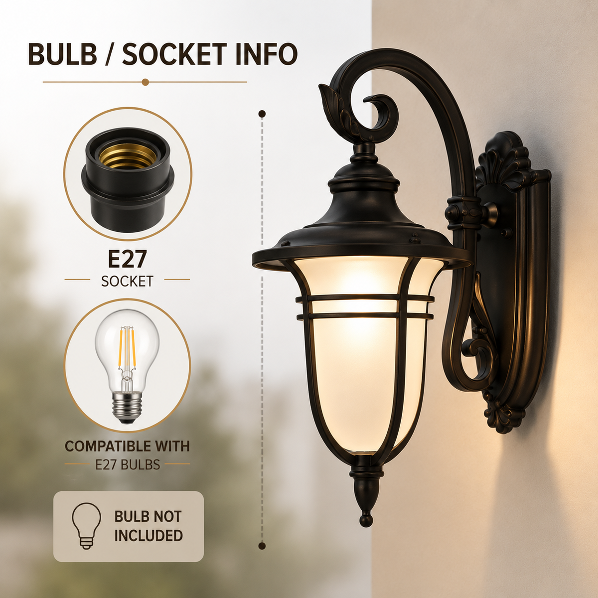 Felinar de perete pentru exterior, E27, 60 W, aluminiu și sticlă