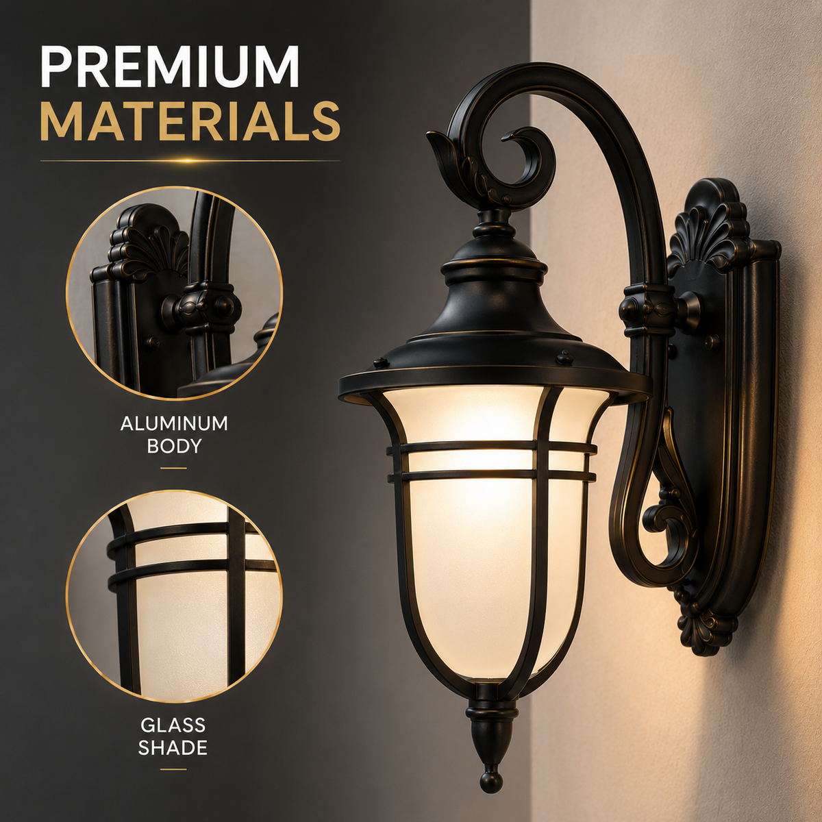 Felinar de perete pentru exterior, E27, 60 W, aluminiu și sticlă