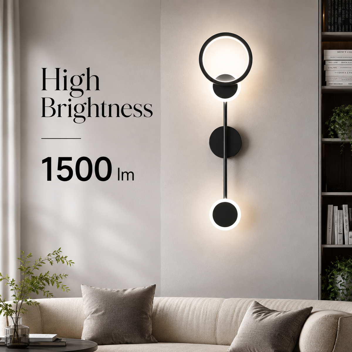 Aplică LED de perete neagră, 60 cm, 30 W, 3 temperaturi de culoare