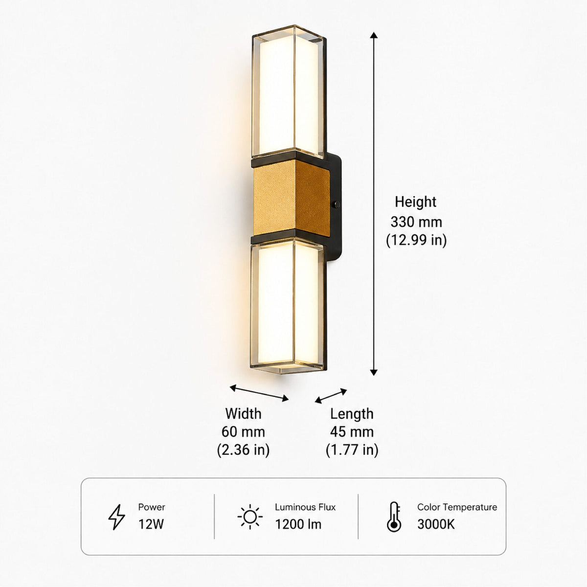 Aplică LED de exterior Ilight T, 12 W, 3000 K, 1200 lm, albă, 33 cm