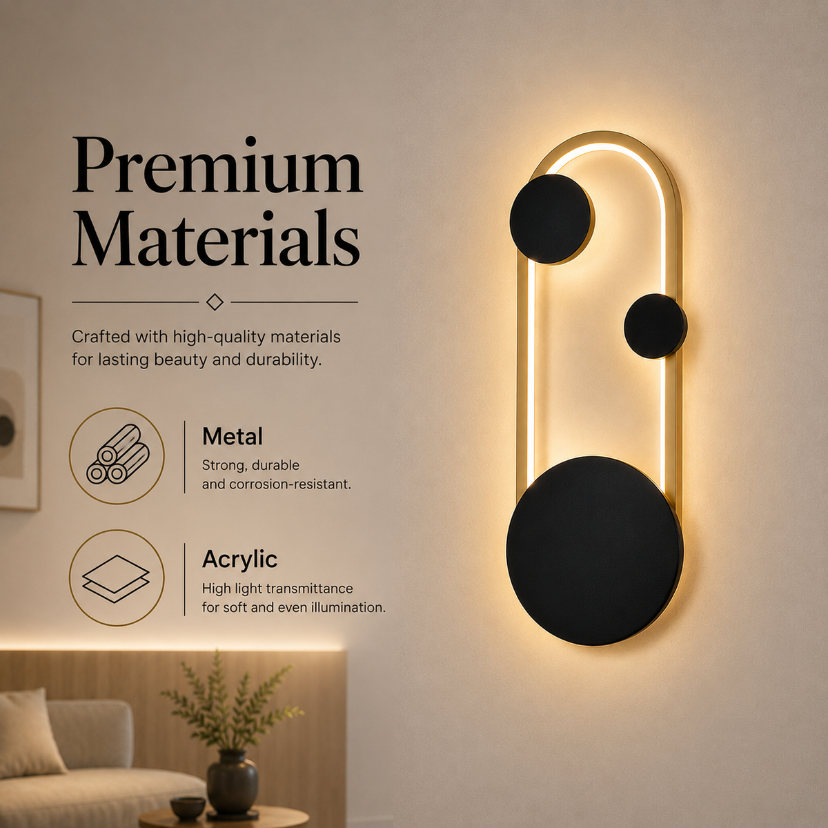 Aplică LED de perete neagră și aurie, 15 W, 3 culori, 40 cm