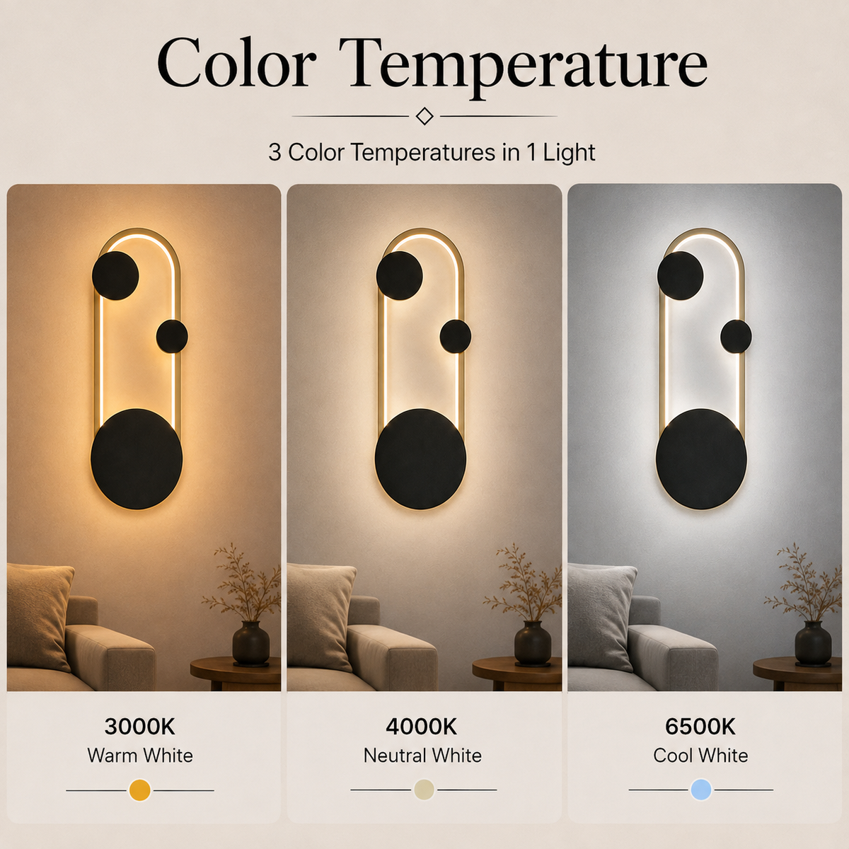 Aplică LED de perete neagră și aurie, 15 W, 3 culori, 40 cm
