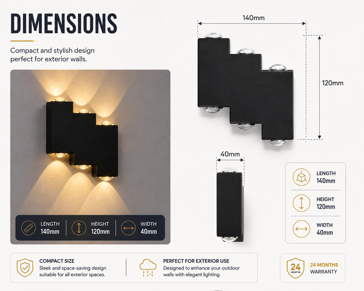 Aplică LED de exterior IP65, 6 W, lumină caldă, negru