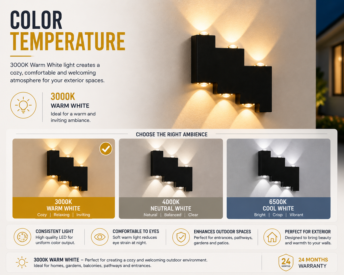 Aplică LED de exterior IP65, 6 W, lumină caldă, negru