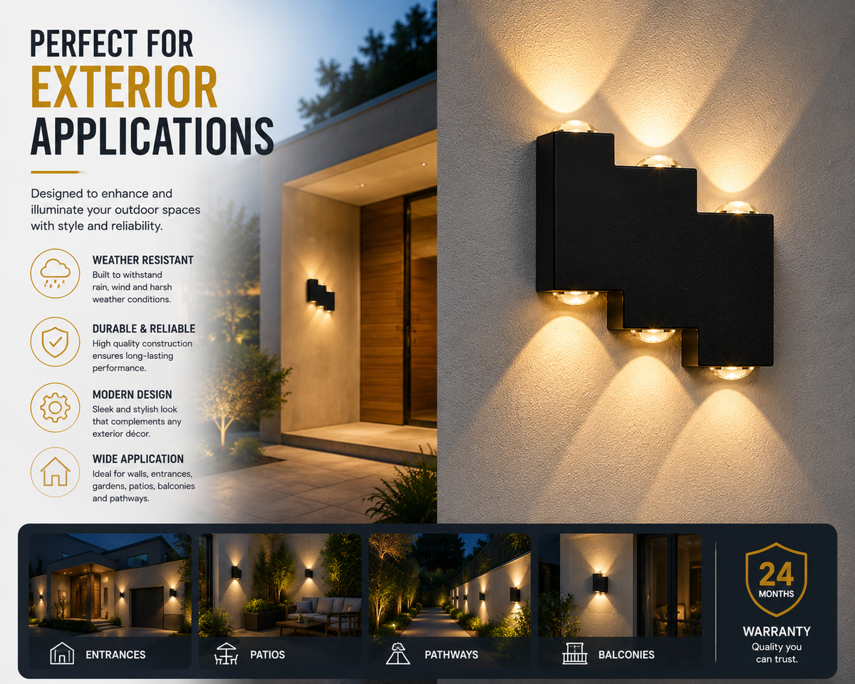 Aplică LED de exterior IP65, 6 W, lumină caldă, negru