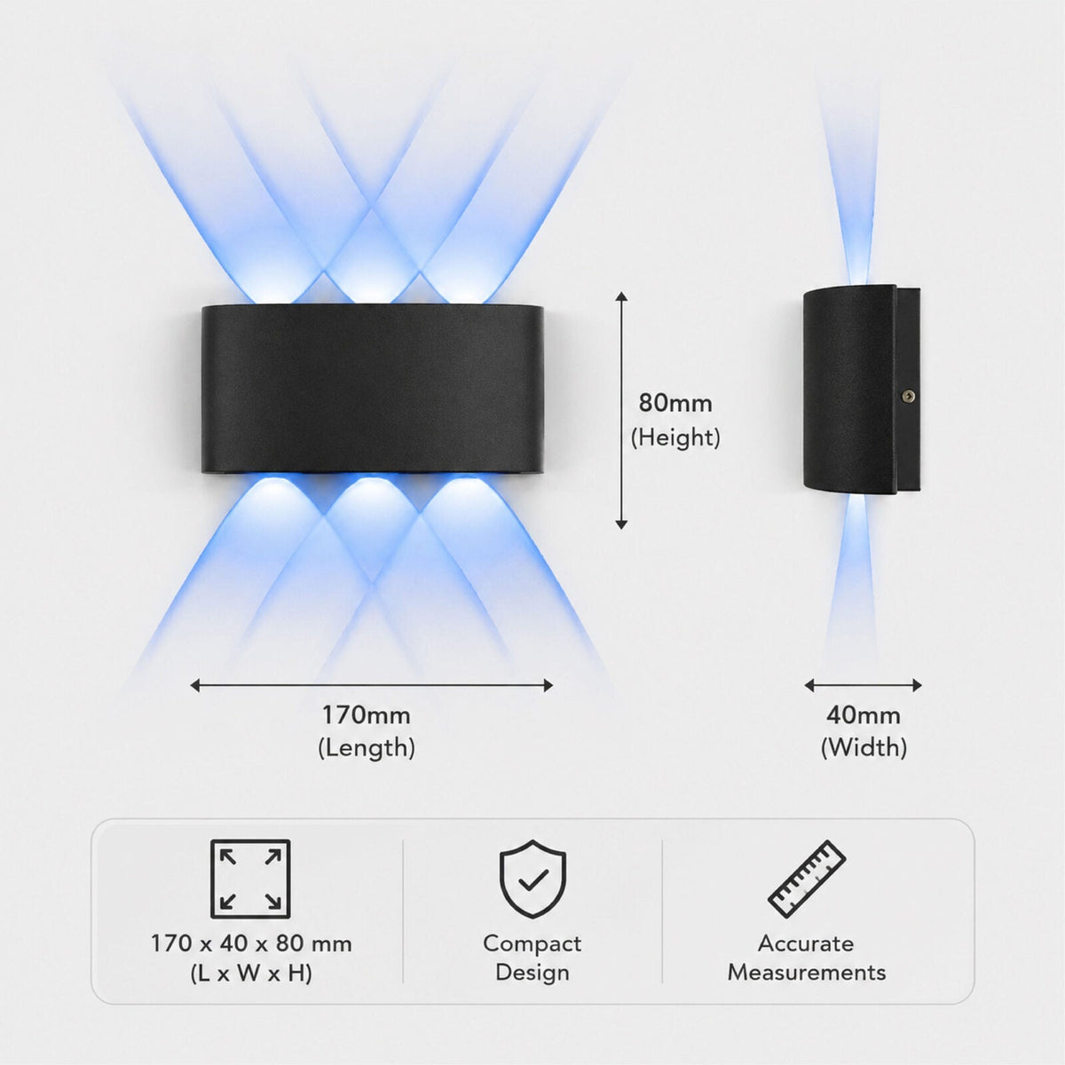 Aplica LED de exterior neagră cu lumină albastră, 6 W, 750 lm