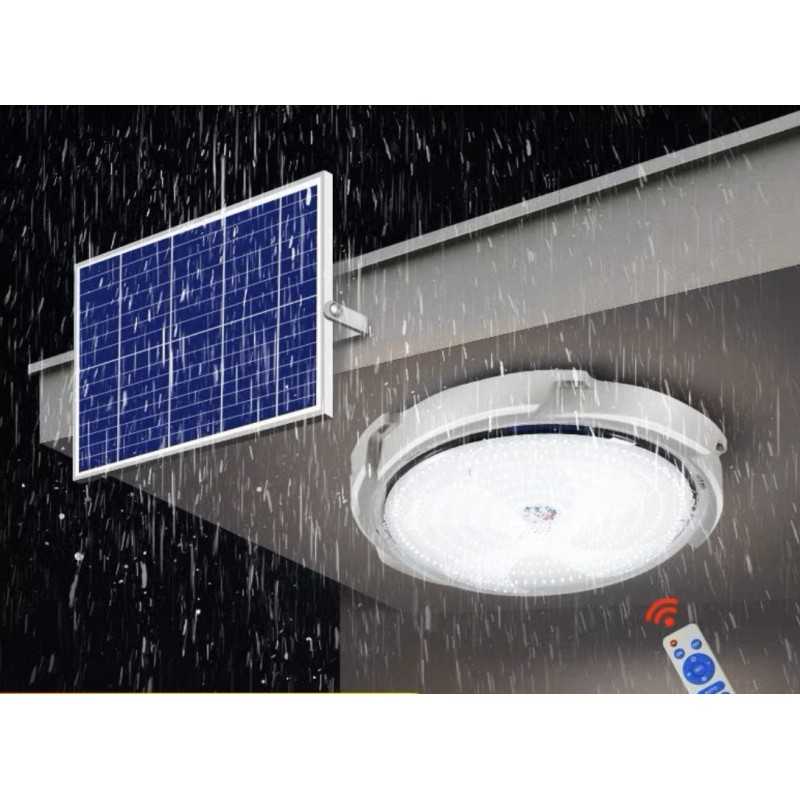 Lampă LED solară 100 W, IP65, cu telecomandă și 3 culori, alb