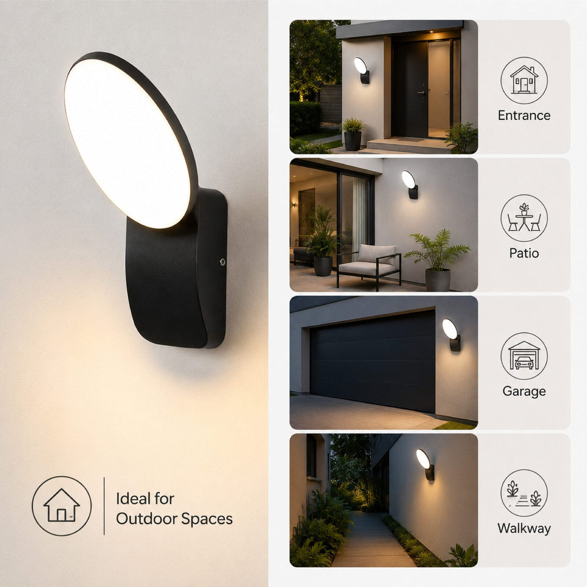 Aplică LED de exterior, neagră, 12 W, 3000 K, 1200 lm