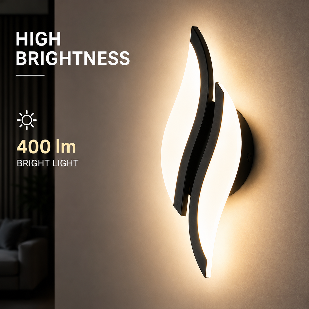 Aplică LED de perete, 8 W, lumină caldă, neutră și rece, neagră
