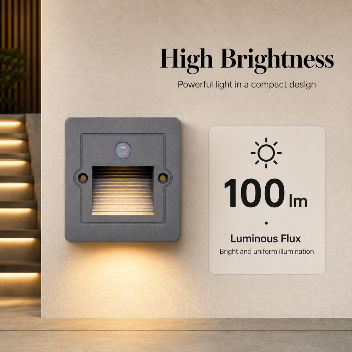 Aplică LED de exterior 2 W, IP65, cu senzor de mișcare, 3 culori, alb