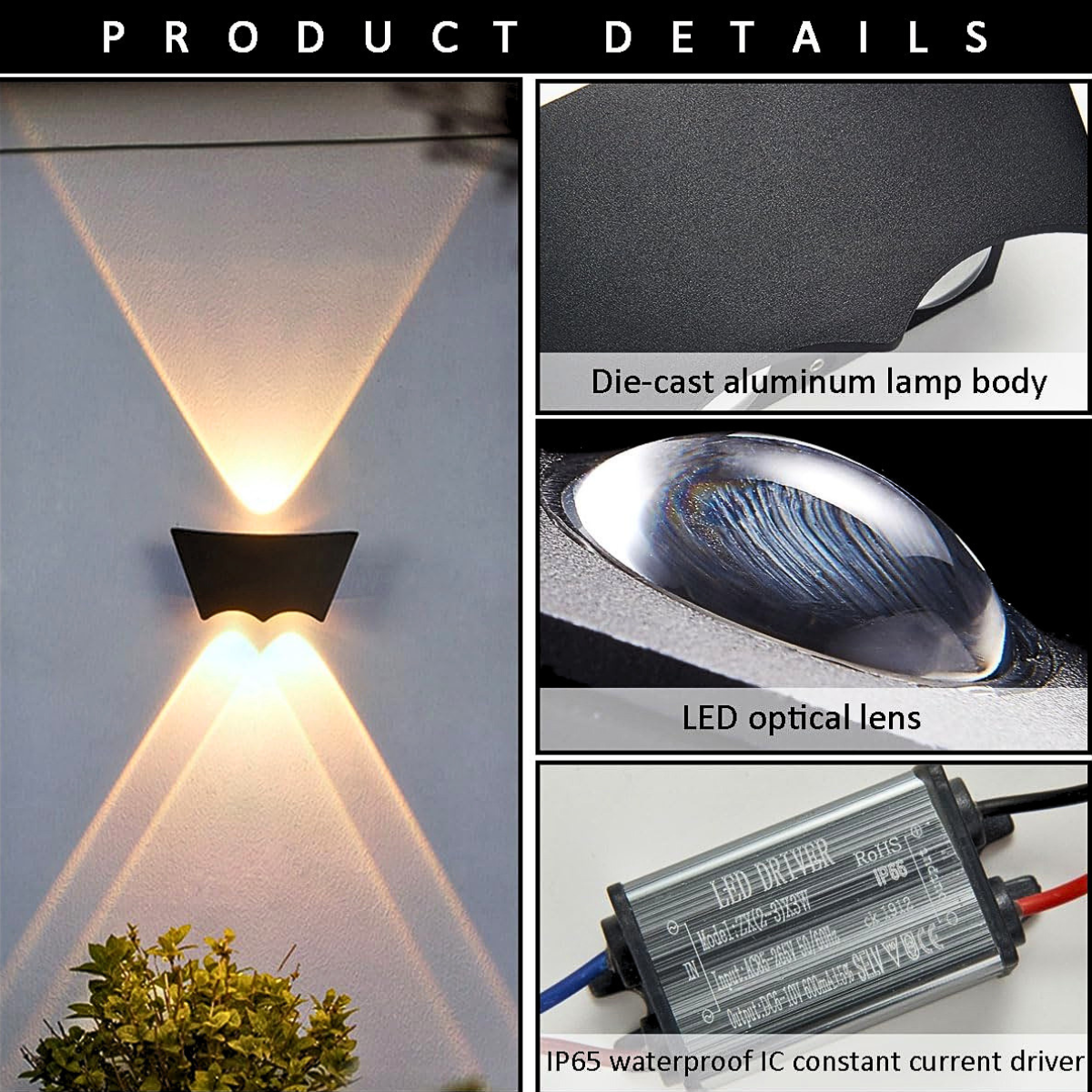 Aplică LED de exterior, IP65, 3 W, lumină caldă, neagra, 15,5 cm tall