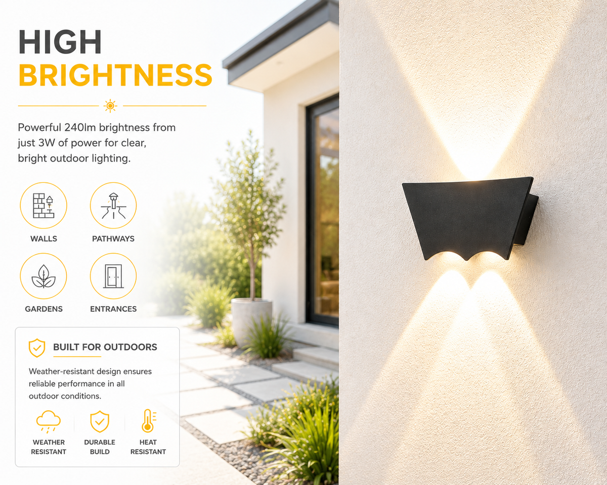 Aplică LED de exterior, IP65, 3 W, lumină caldă, neagra, 15,5 cm tall