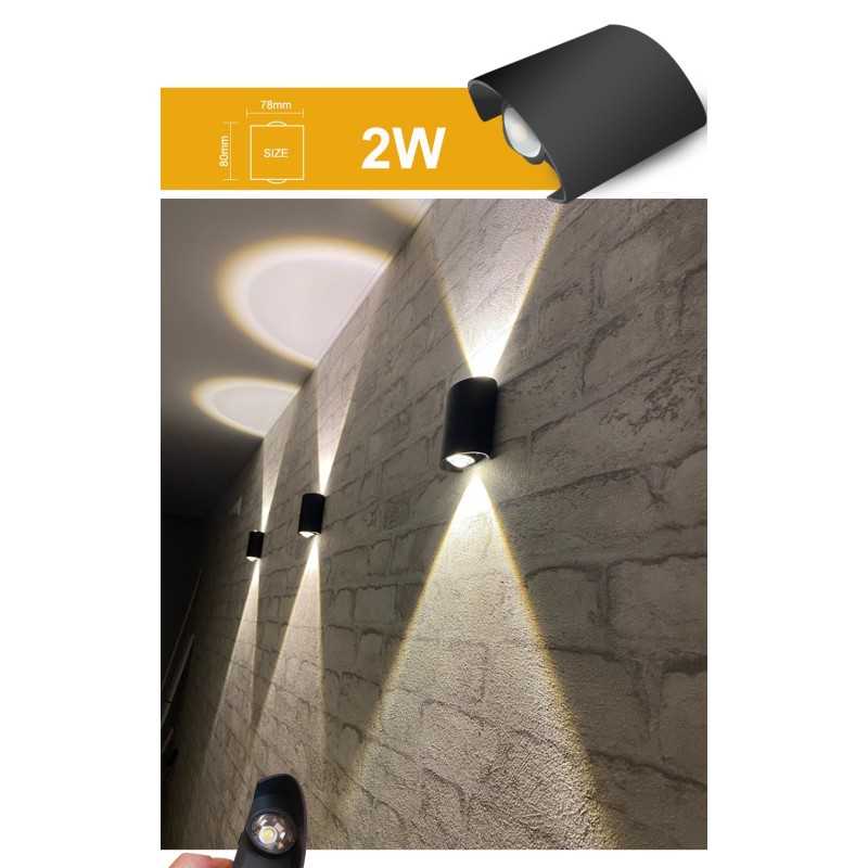 Aplica LED de exterior, 2 W, lumină caldă, neagră, 76 mm