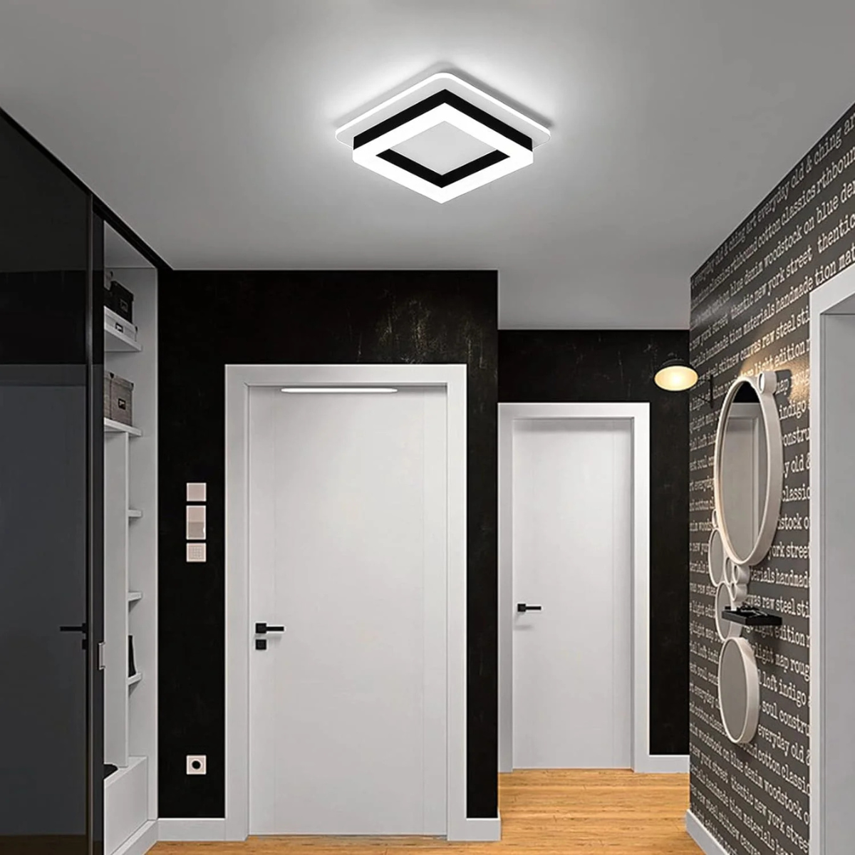 Plafonieră LED pătrată neagră, 41 W, 3 temperaturi de culoare, 24x24 cm