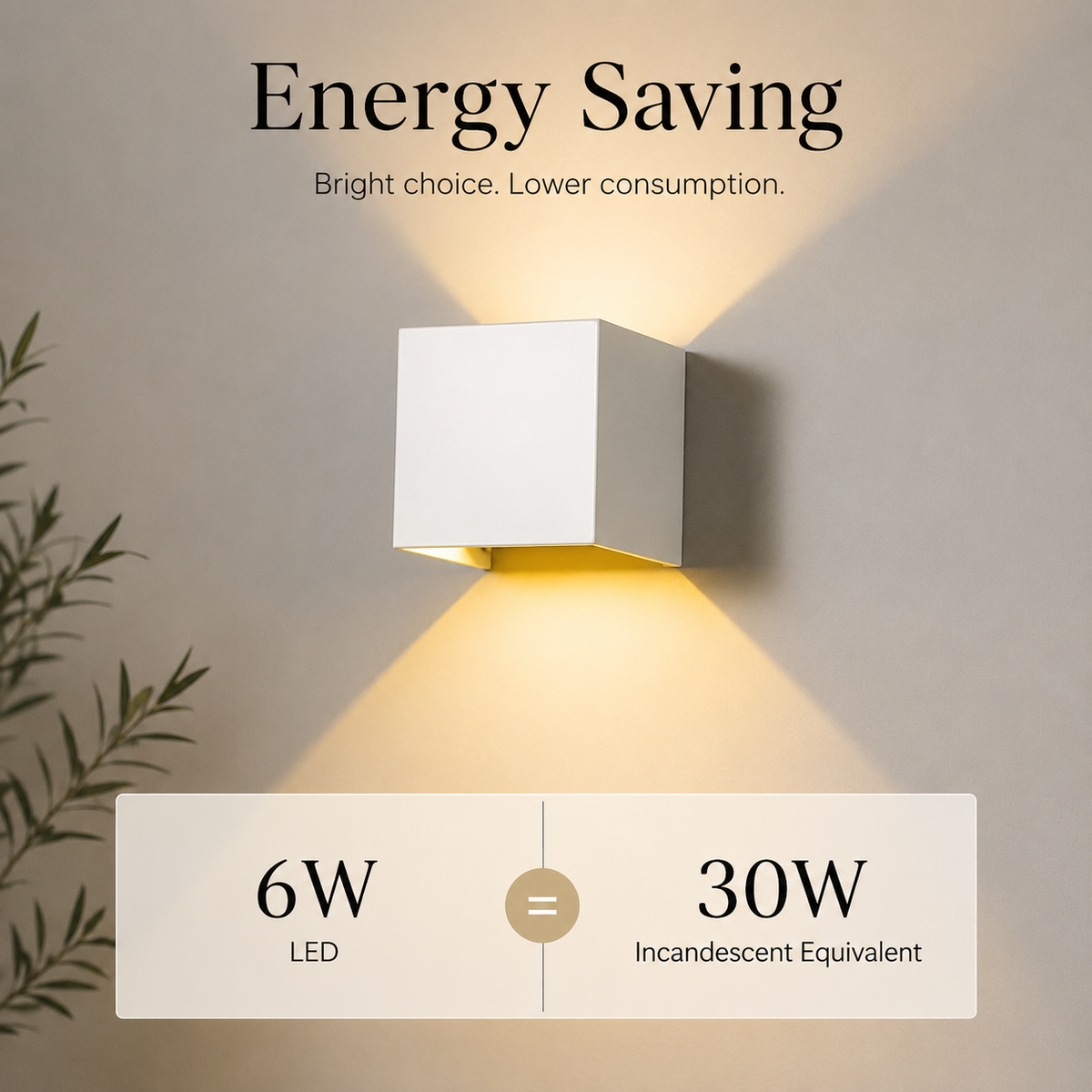 Aplică LED cubică albă, 6 W, 750 lm, 3 nuanțe de lumină, 10 cm