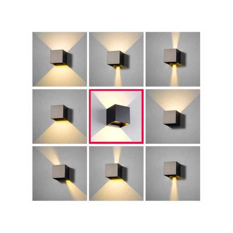 Aplică LED de perete neagră, cub 10 cm, 6 W, 750 lm, 3 culori de lumină