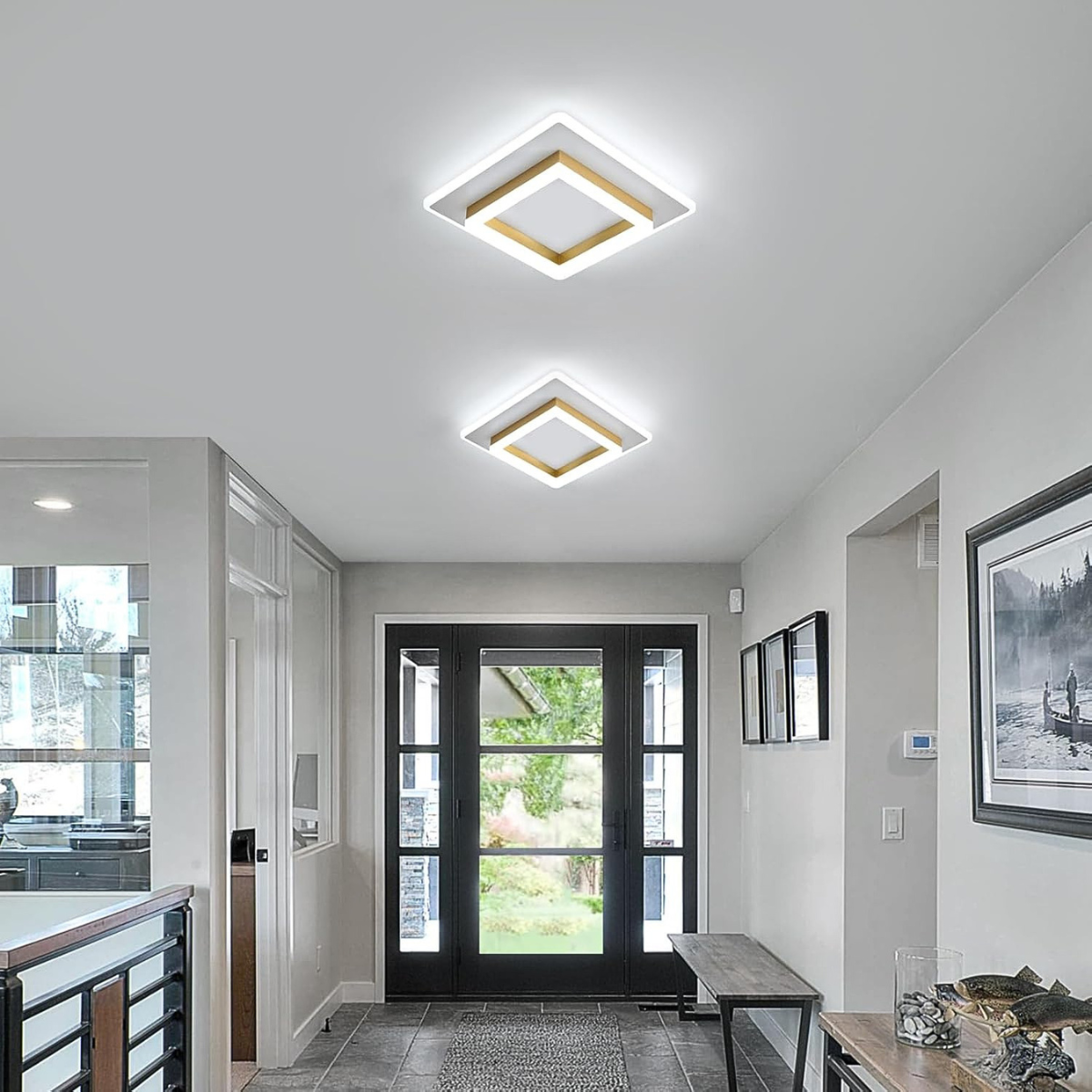 Plafonieră LED aurie, 41 W, 3 temperaturi de culoare, 24 × 24 cm
