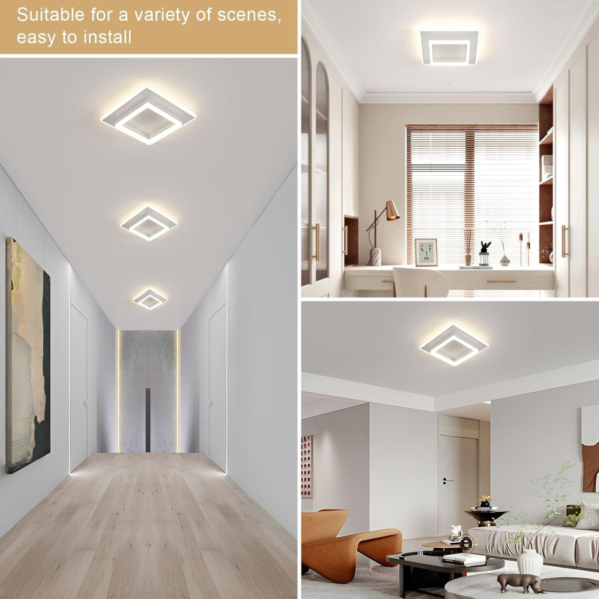 Plafonieră LED pătrată, 41 W, 2000 lm, 3 culori, 24 × 24 cm
