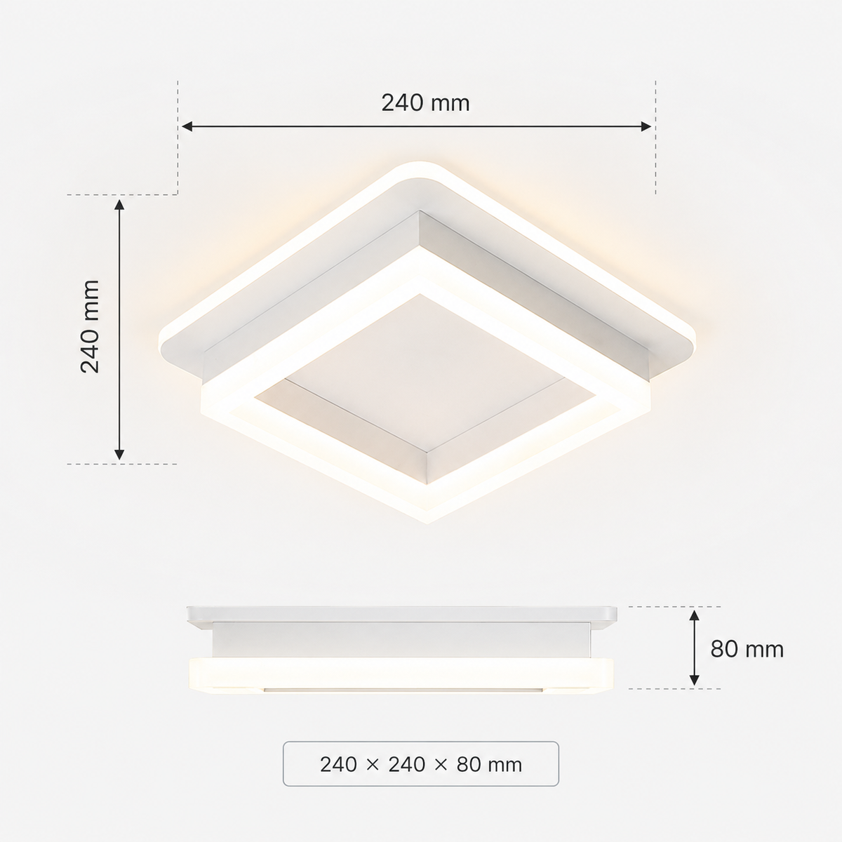 Plafonieră LED pătrată, 41 W, 2000 lm, 3 culori, 24 × 24 cm