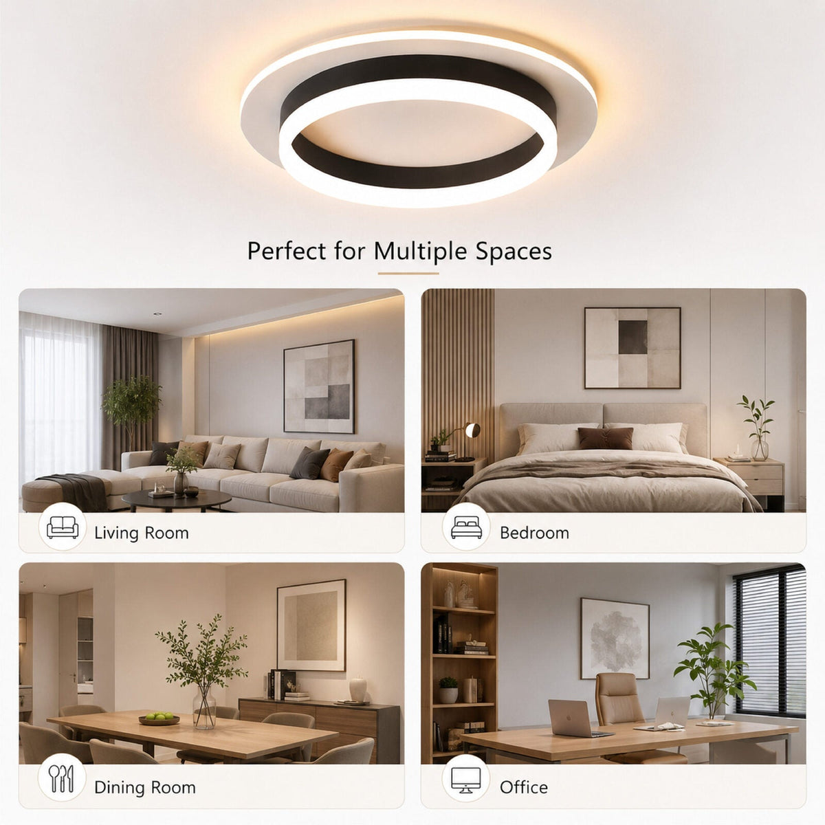 Plafonieră LED rotundă neagră, 30 W, 1500 lm, 24 cm