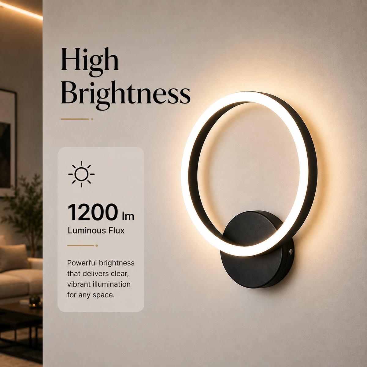 Aplica LED de perete neagră, 12 W, 1200 lm, 3 temperaturi de culoare