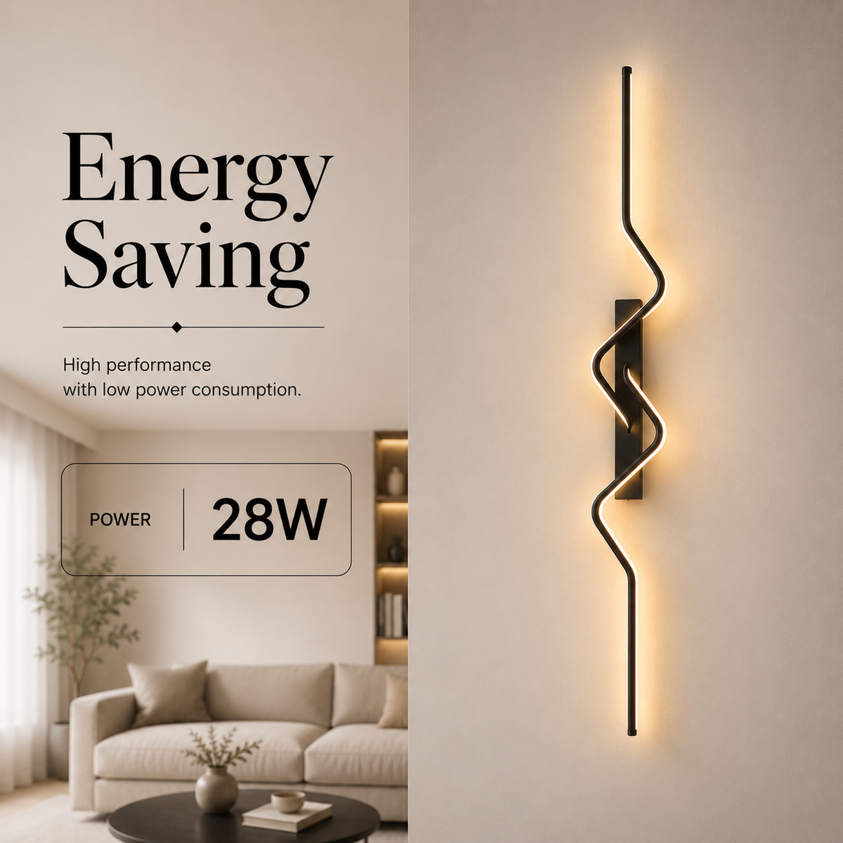 Aplică LED de perete, 80 cm, neagră, design modern minimalist