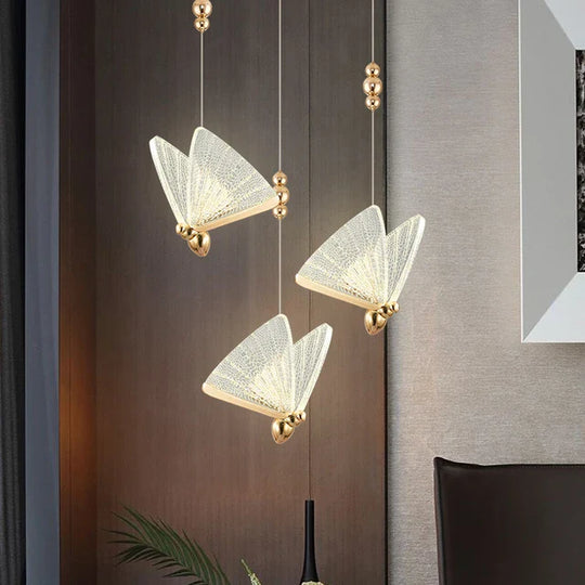Lustră LED de tavan tip fluture, aurie, 3 brațe, 18 W, 3 nuanțe de lumină