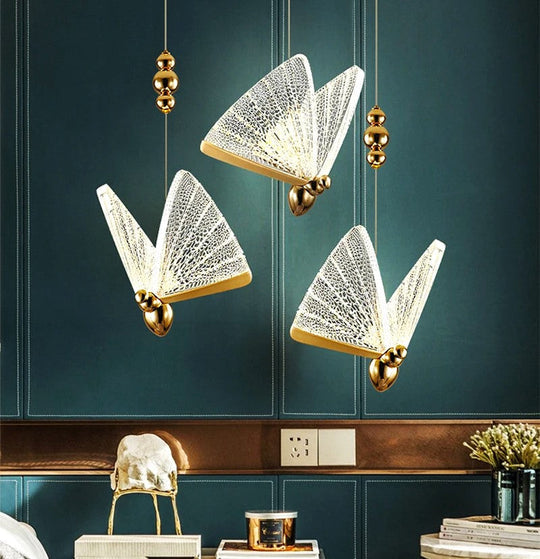 Lustră LED de tavan tip fluture, aurie, 3 brațe, 18 W, 3 nuanțe de lumină