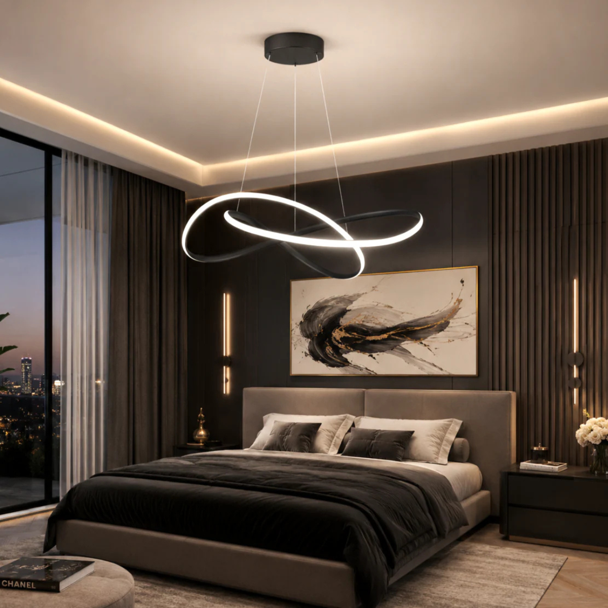 Pendul LED INFINITY, negru, cu telecomandă și intensitate reglabilă