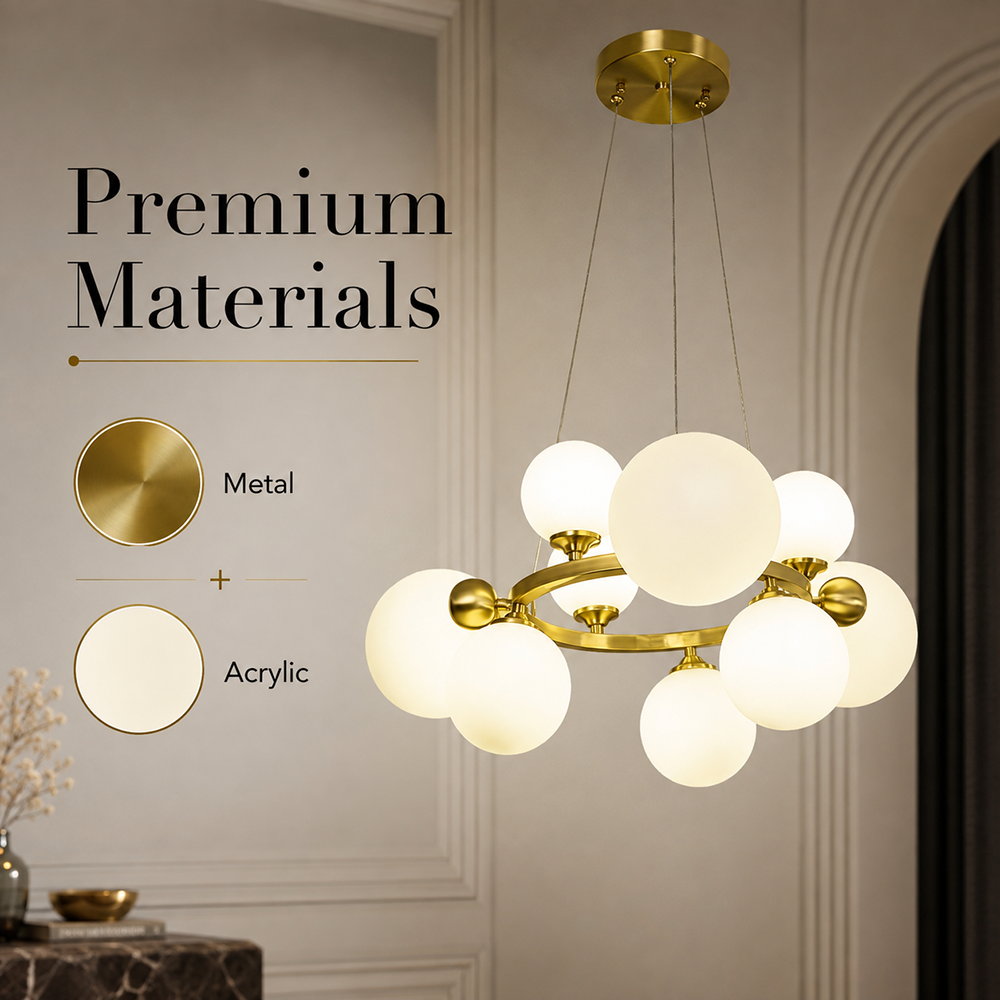 Lustră suspendată modernă cu 9 socluri G9, 3 culori, Ø60 × H80 cm