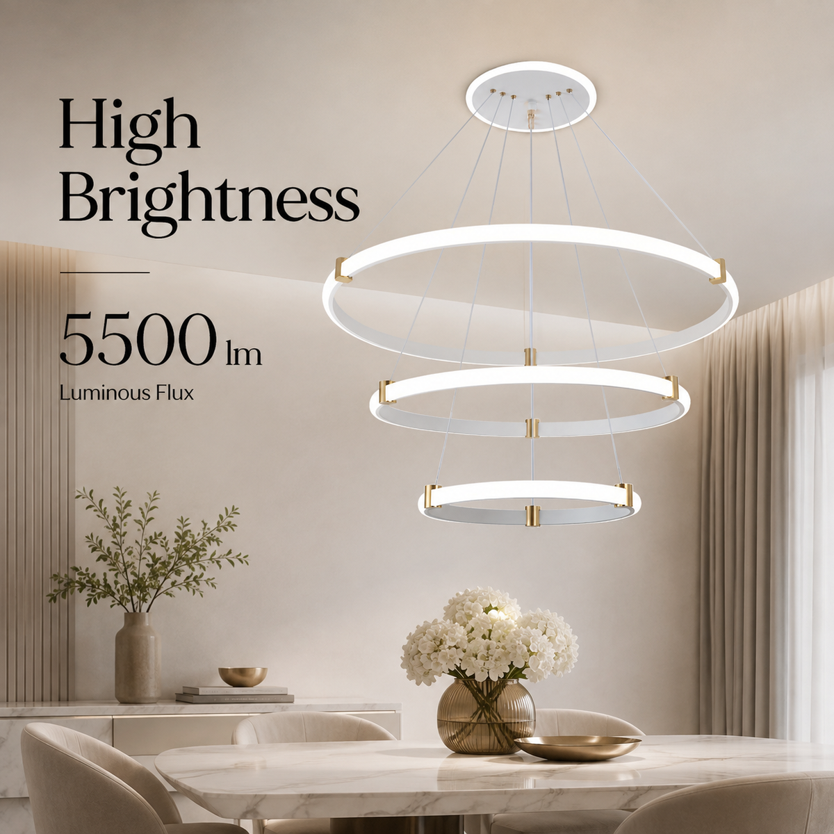 Plafonieră LED albă 65W, 18 inele, Wi-Fi, telecomandă, dimabilă, 3 culori