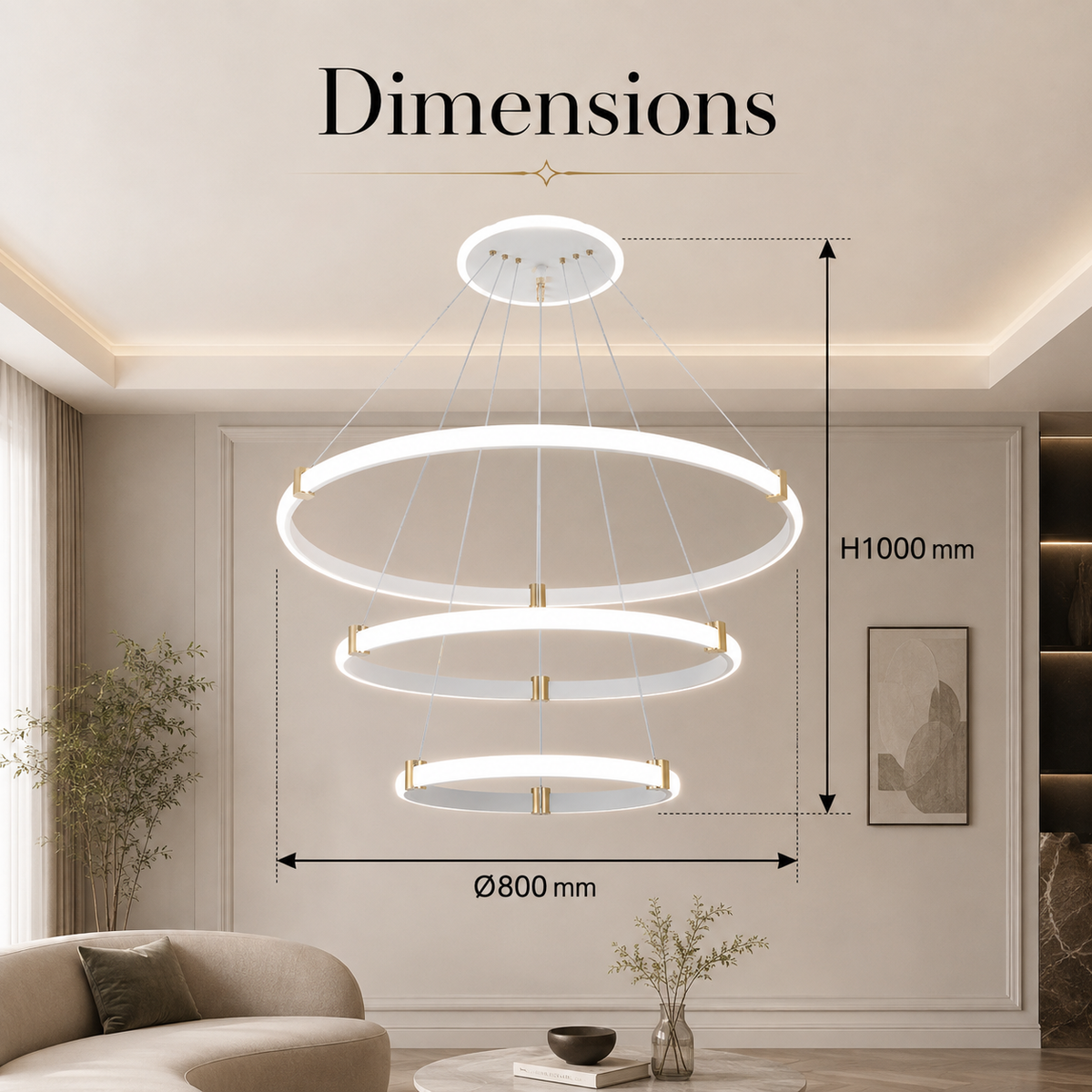 Plafonieră LED albă 65W, 18 inele, Wi-Fi, telecomandă, dimabilă, 3 culori