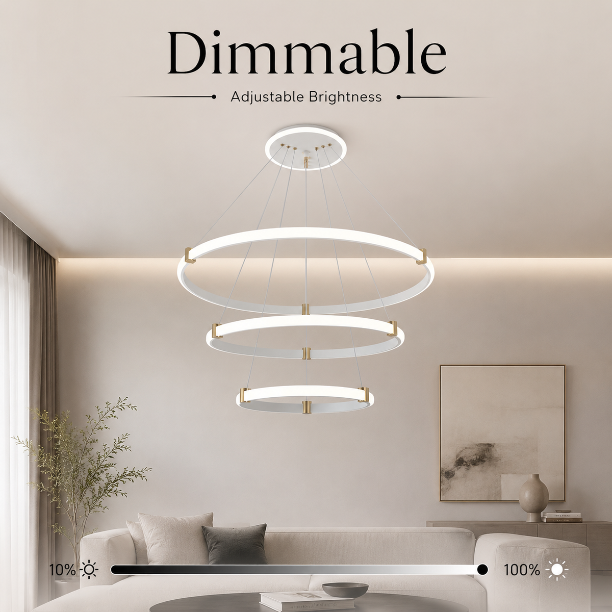 Plafonieră LED albă 65W, 18 inele, Wi-Fi, telecomandă, dimabilă, 3 culori