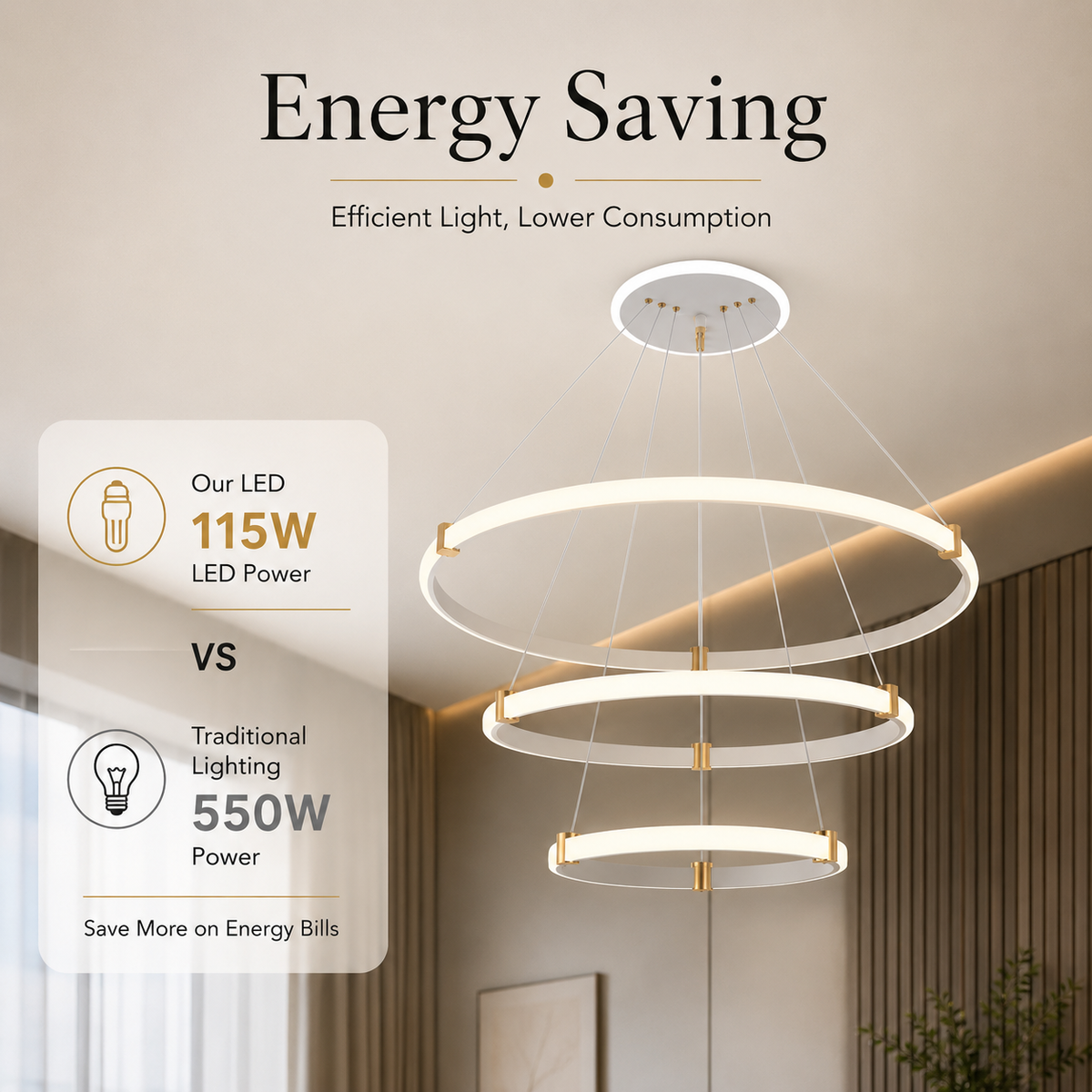 Plafonieră LED albă 65W, 18 inele, Wi-Fi, telecomandă, dimabilă, 3 culori