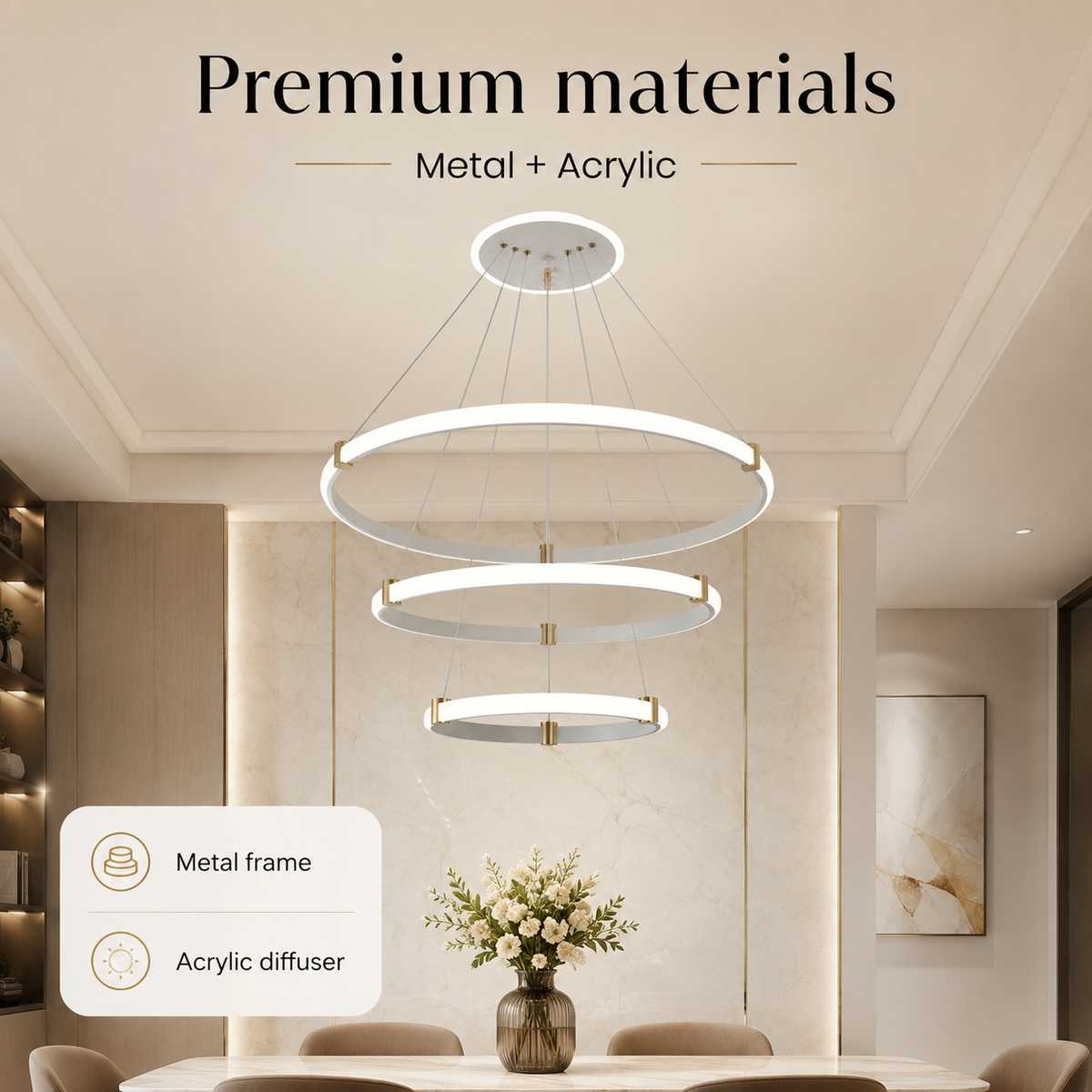 Plafonieră LED albă 65W, 18 inele, Wi-Fi, telecomandă, dimabilă, 3 culori