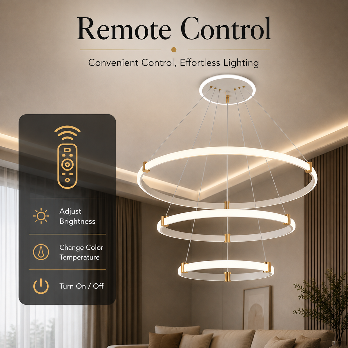 Plafonieră LED albă 65W, 18 inele, Wi-Fi, telecomandă, dimabilă, 3 culori