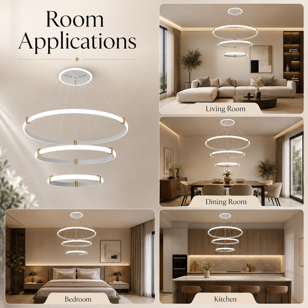 Plafonieră LED albă 65W, 18 inele, Wi-Fi, telecomandă, dimabilă, 3 culori