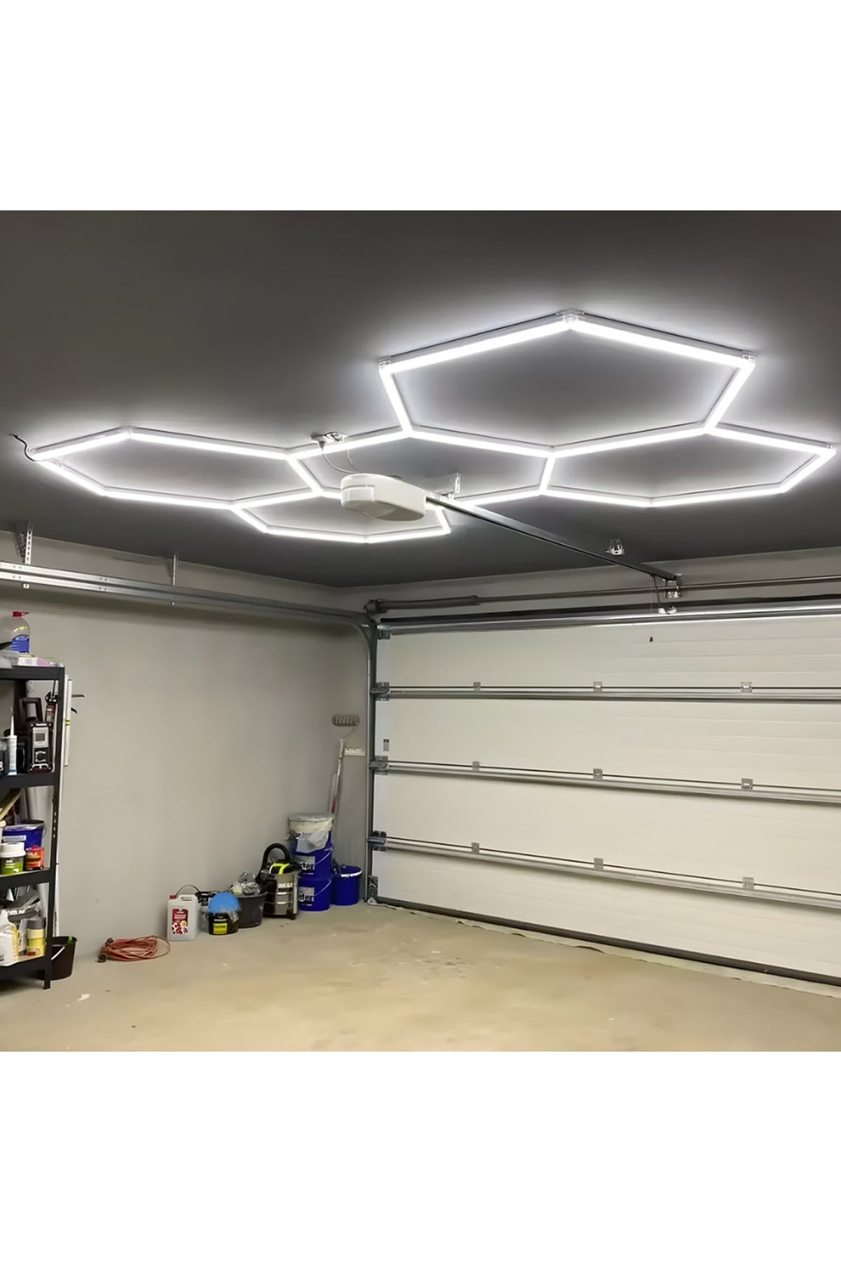 Plafonieră LED hexagonală tip fagure, 192 W, 5 lămpi, 235 × 164 cm