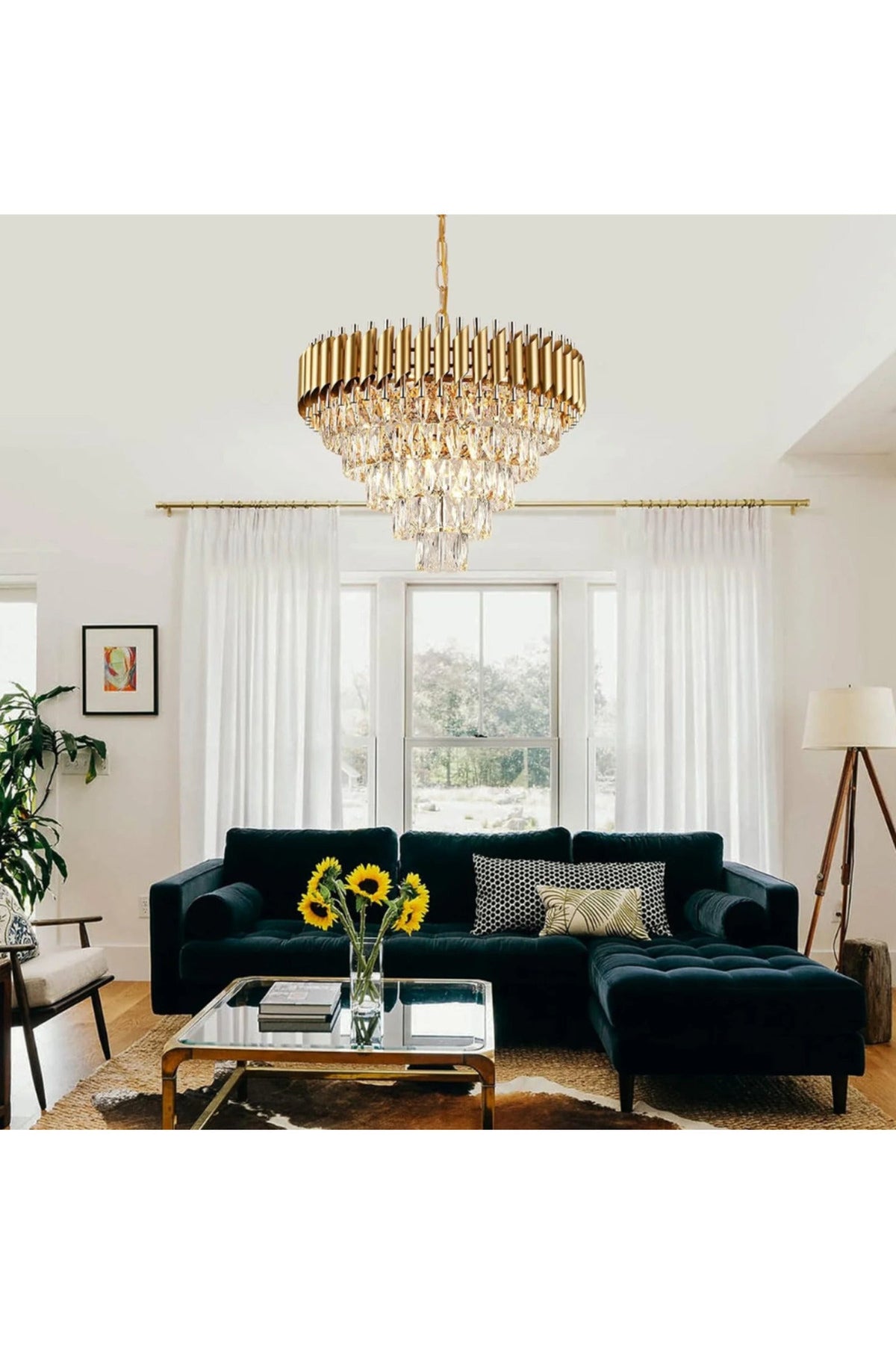 Candelabru cu cristale K9 Golden Panther, auriu, 60 cm, 9 x E14