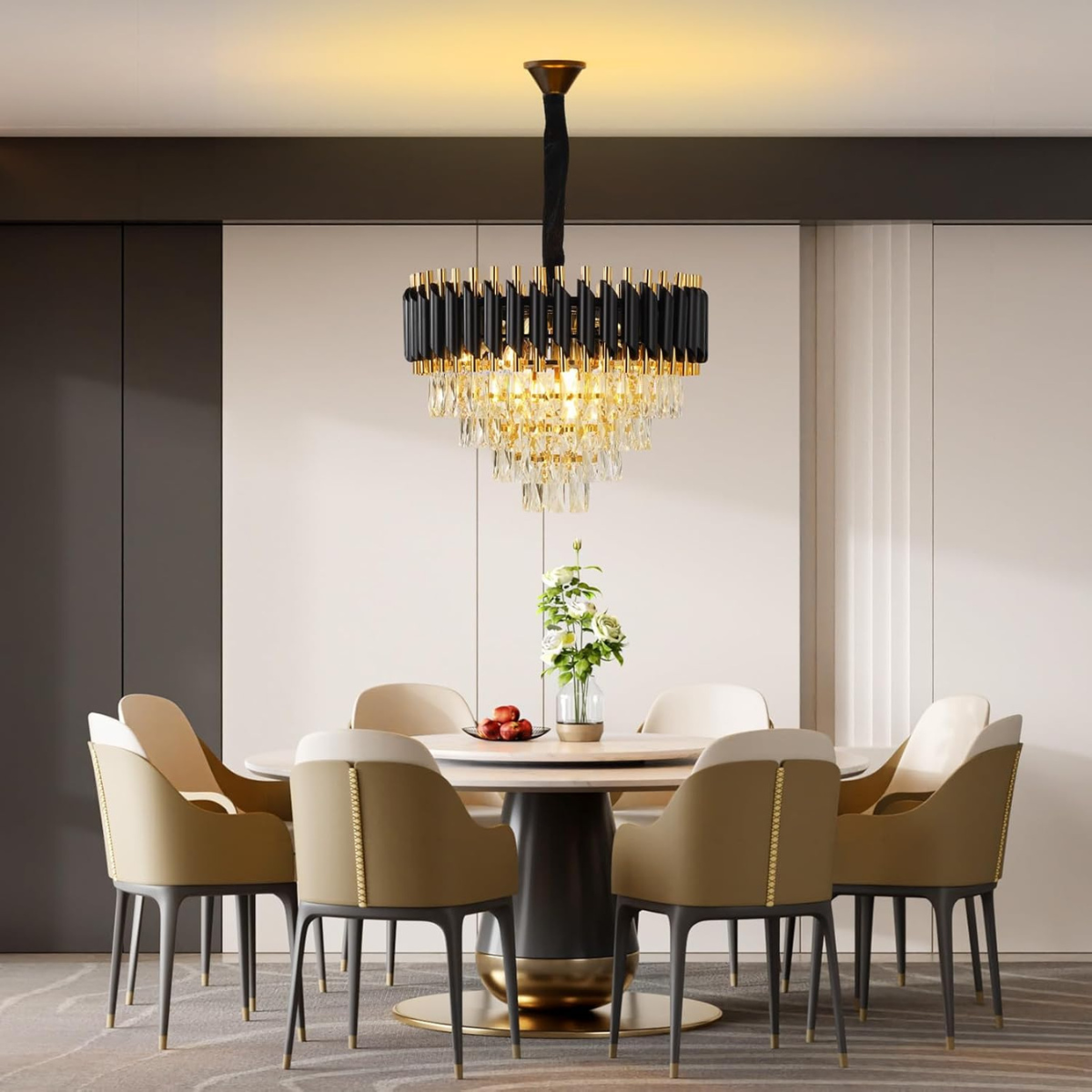 Candelabru cu cristale, negru, 40 cm, metal, soclu E27